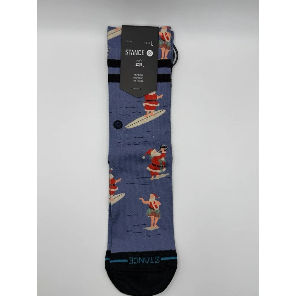 Stance Surfing Santa Christmas Kids Crew Socks Blue Youth Large K556D24SUR NWT